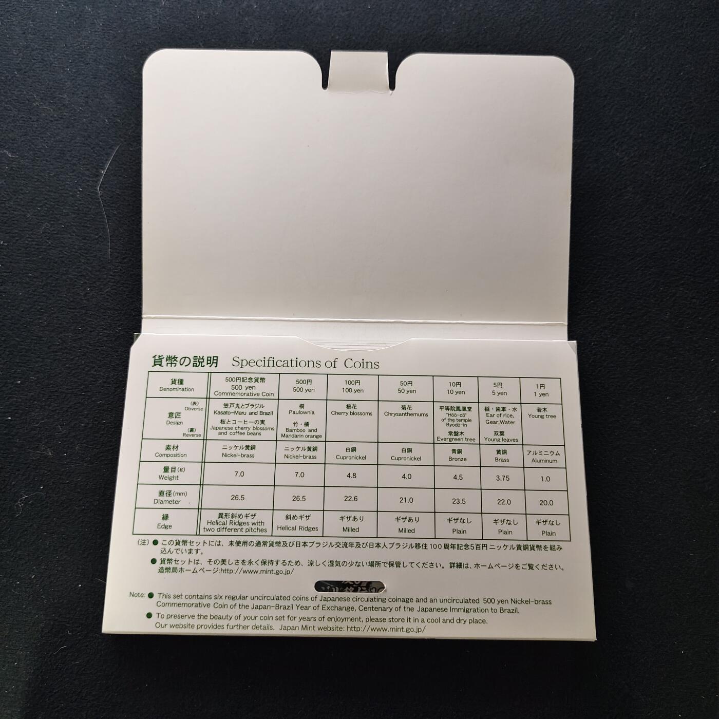 【全场包邮】纯粹捡漏拍485场（免费代拍第22场） 日本平成20年官方封装套币-日巴交流年及日本移民巴西100周年双500円纪念主题