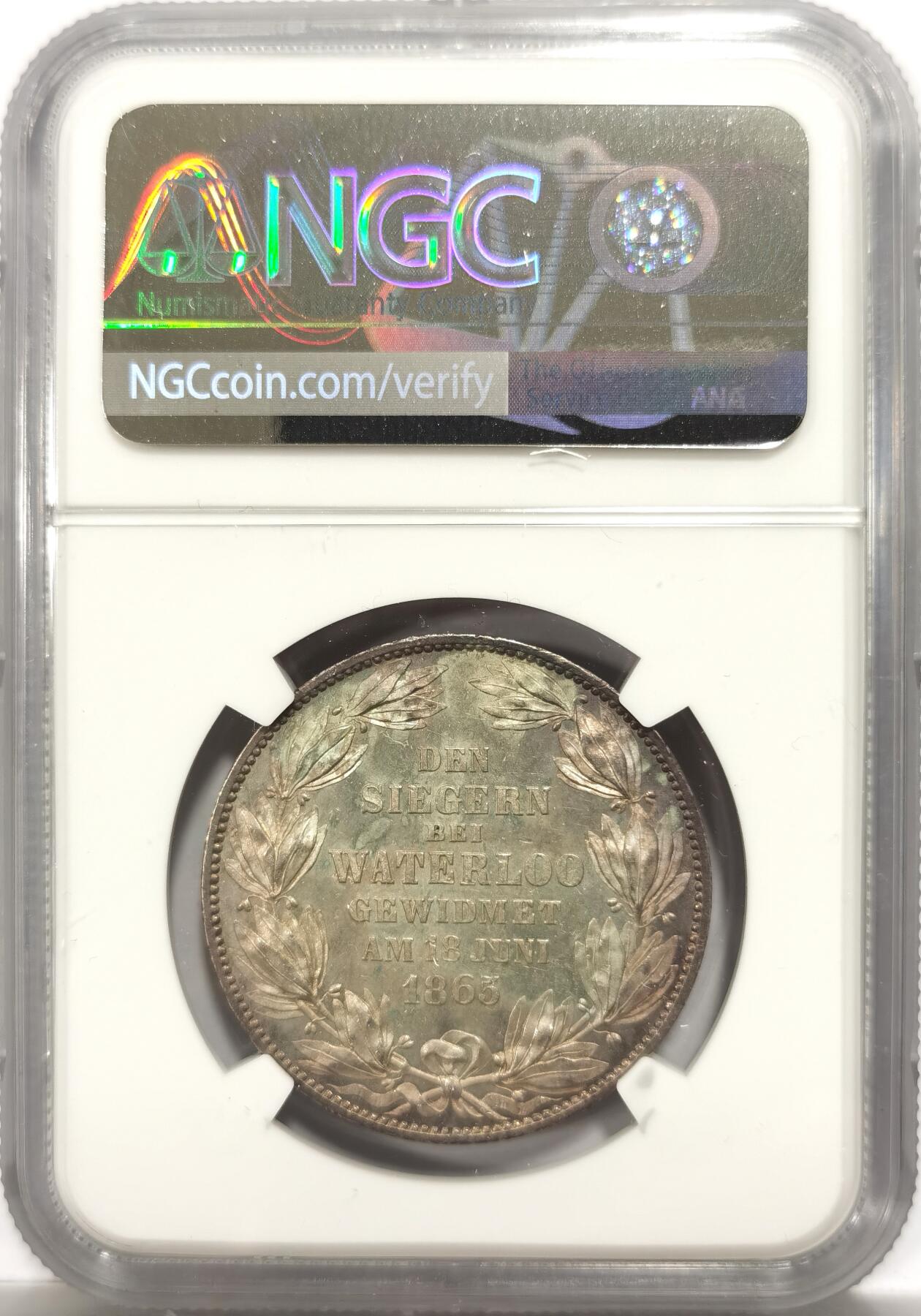 博洋堂世界钱币拍卖第151期（全场包邮） NGC MS62 德国汉诺威1865年滑铁卢战役纪念1泰勒银币