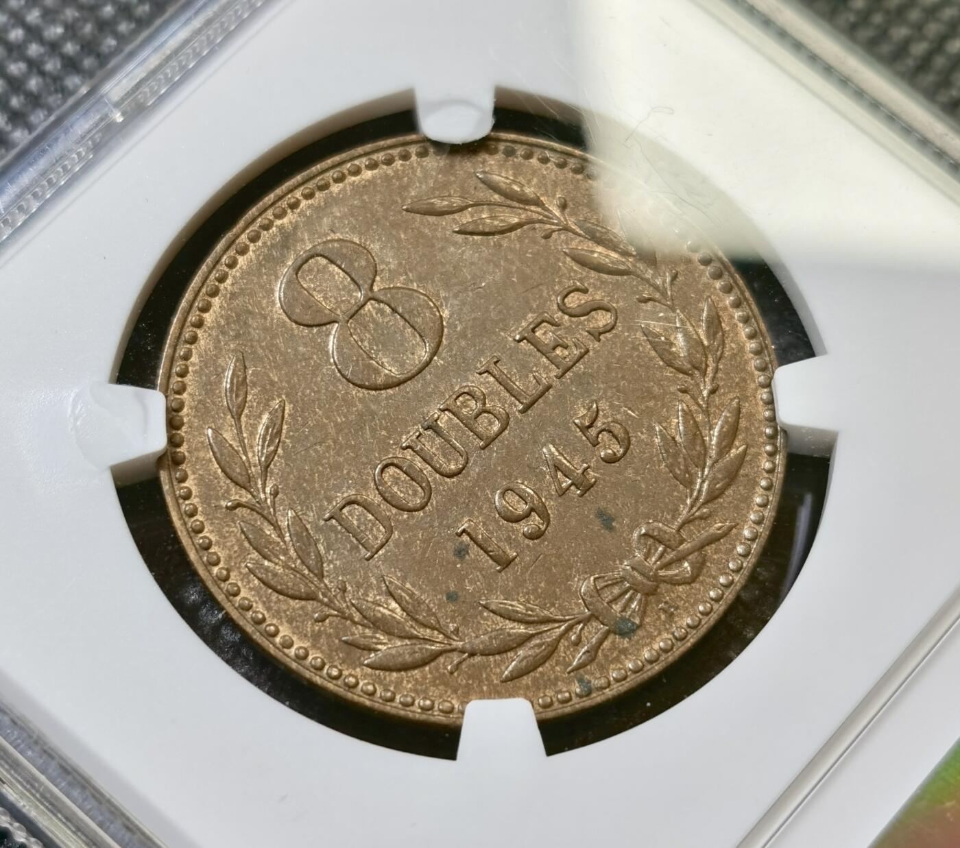 甄臻铺-世界币章拍卖（第43期）送拍享返佣金等优惠多多 NGC-MS62BN 英属泽西岛1945 1/12先令铜币，温润状态，比本土便士少见的多