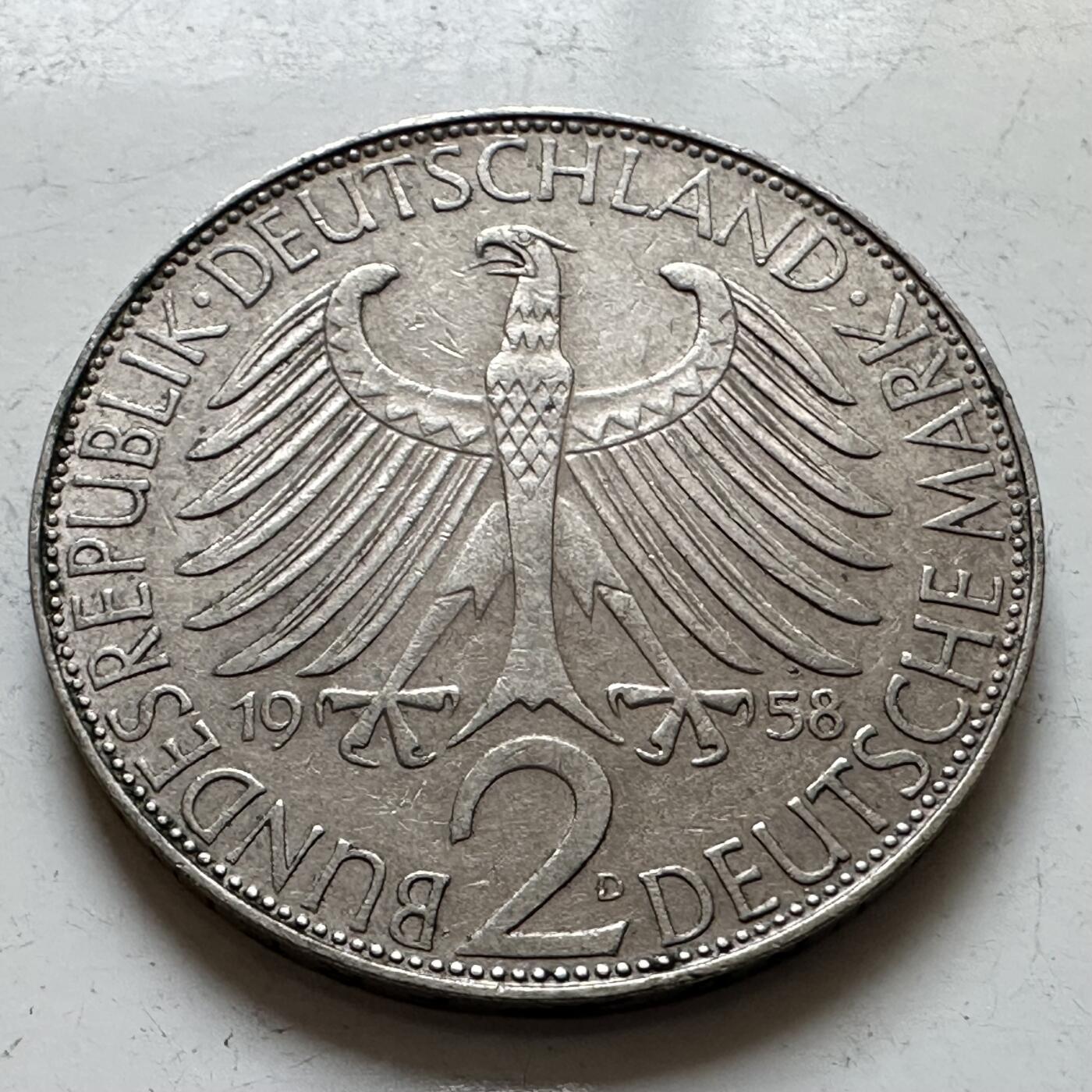 🌹外币初藏🌹🐯2025年第140场  每周二四六晚8️⃣点 接代拍 德国1958年D版 2马克 普朗克