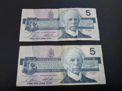 博彦收藏  12月15日 8点 钱币专场 全场包邮 - 加拿大 旧版5元2张 流通品