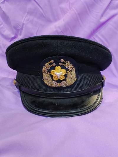 昭和时期1956年成田消防团毛呢大檐帽 大盖帽 手工金绡锈鎏金大帽徽 印度丝工艺 - 昭和时期1956年成田消防团毛呢大檐帽 大盖帽 手工金绡锈鎏金大帽徽 印度丝工艺