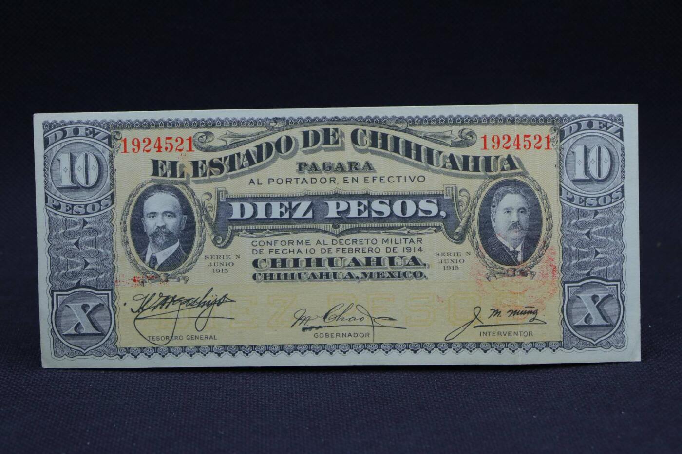 【淘币小摊】限时拍第八百二十八拍  纸币场  满百包邮可预留两周  周一统一发货   墨西哥1915年10比索纸币【有折】