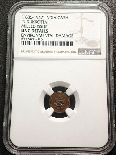 【德藏】世界币章拍卖第157期（拍品征集中~欢迎藏友联系） - 1886年 印度普度卡泰铜币 NGC UNC 图案清晰
