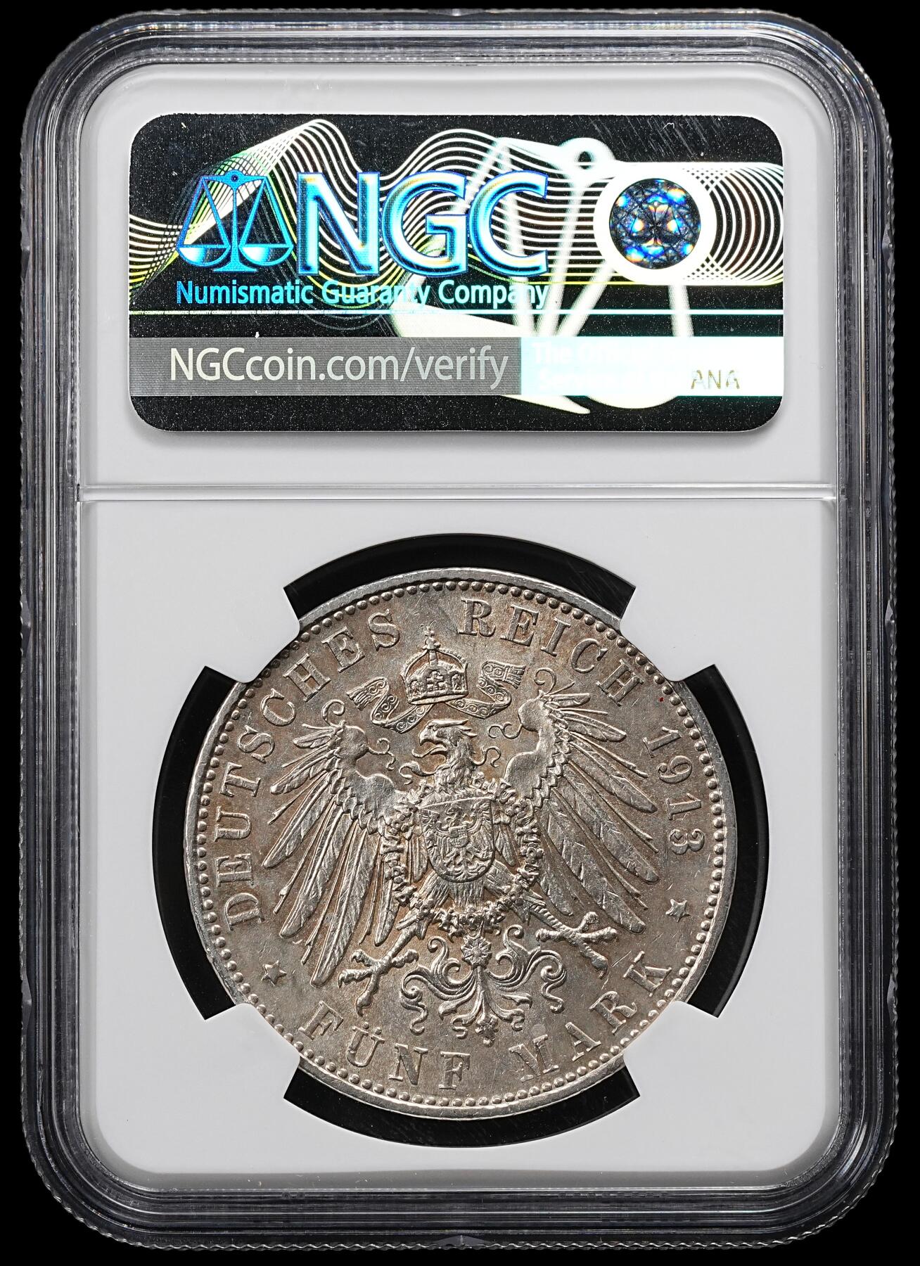 修遠堂世界钱币第九十七期 NGC MS62 1913年巴伐利亚5马克大银币