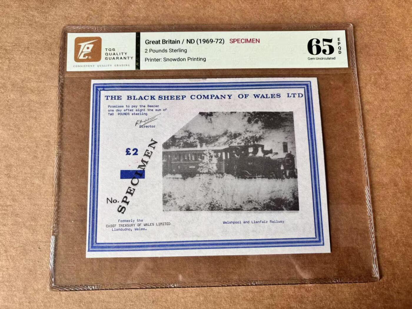 【Blue Auction】世界纸币精拍第761期——18级TOP拍卖/信誉/品质/专业/高效💫 【样钞】英国 威尔士黑绵羊公司 1969-72年2镑 TQG65EPQ 