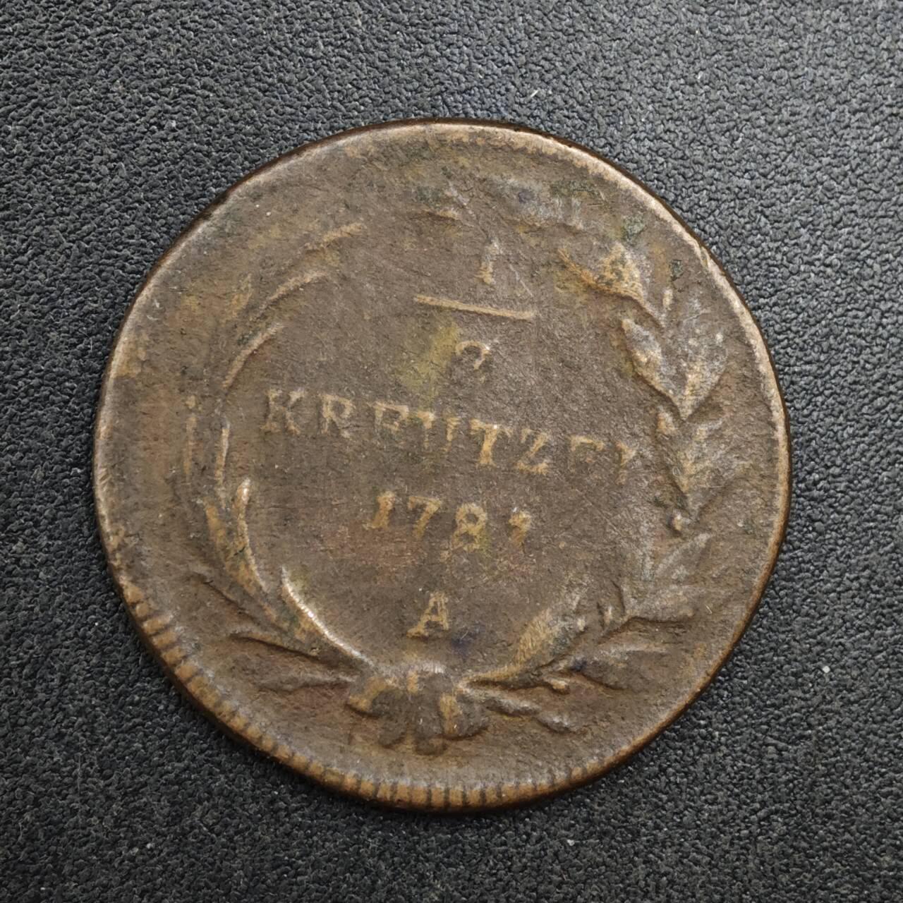 【淘币小摊】实时拍第八百二十五拍   散币场   满百包邮可预留二周 每周一统一发货   奥地利1781年1/2克鲁泽铜币