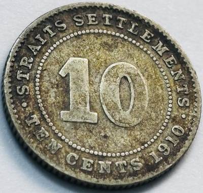 文馨钱币收藏第 285 场，【 长期接收代拍品】银币，评级币，散币场 - 1907 年英属海峡 10 分银币爱德华七世关门版 600 银