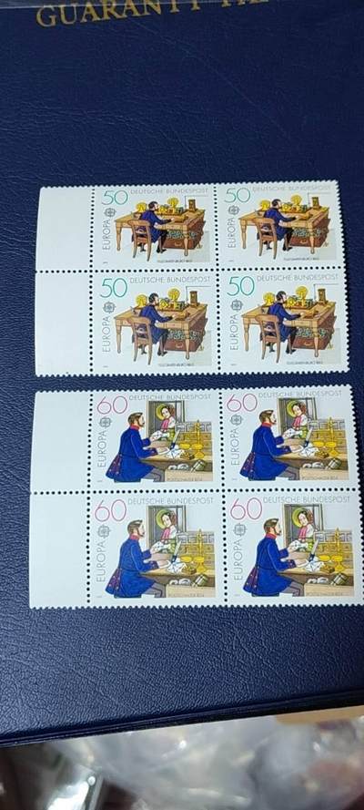 🔥套票🔥德国邮票专场，都是四方联套票 - 德国邮票四方联一套。1979年发行，欧罗巴 邮政和电信史 等2全