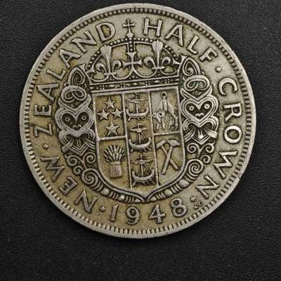 【淘币小摊】实时拍第八百二十五拍   散币场   满百包邮可预留二周 每周一统一发货   - 新西兰1948年乔治六世半克朗镍币