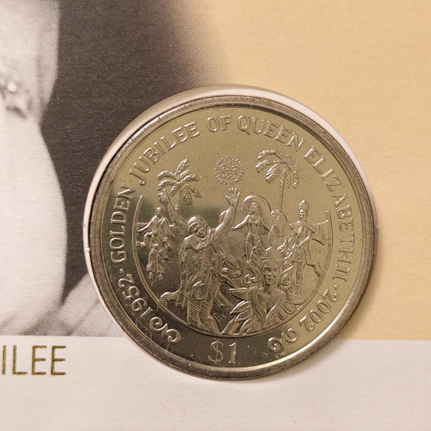 【全场包邮】纯粹捡漏拍485场（免费代拍第22场） 【邮币封】英属维尔京群岛2002年1元女王登基五十周年克朗型纪念币邮币封