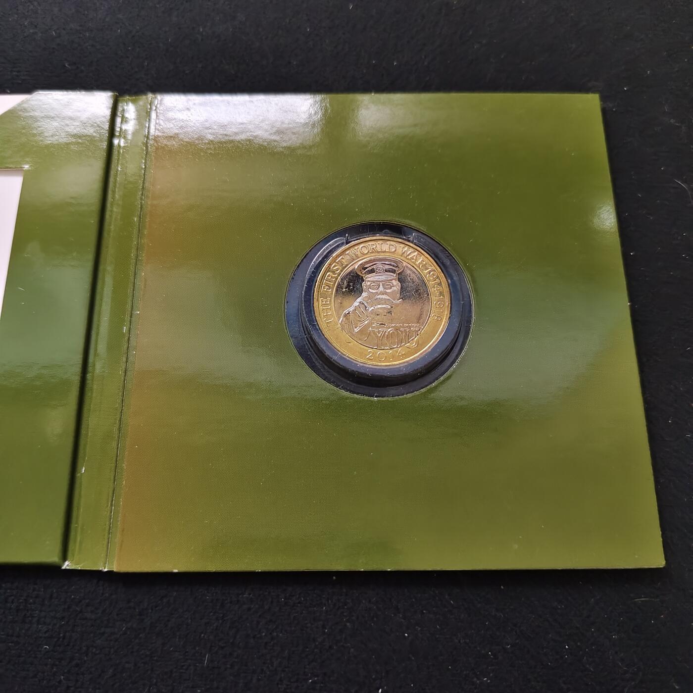 【全场包邮】纯粹捡漏拍485场（免费代拍第22场） 英国2014年2镑一战百年官方卡装双色纪念币