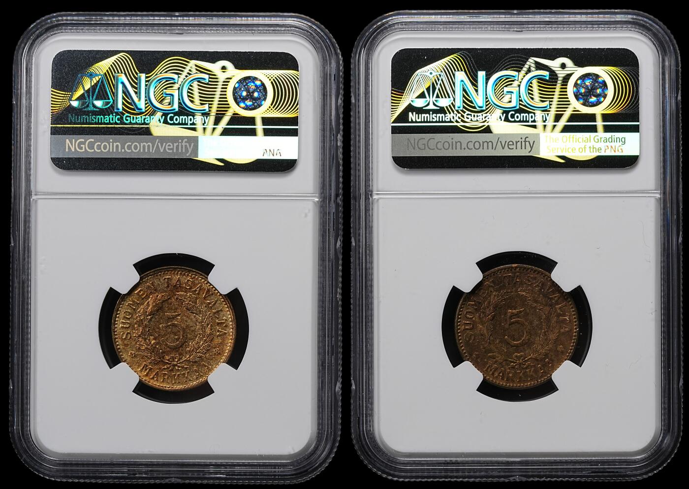 修遠堂世界钱币第九十七期 NGC评级 芬兰5马克两枚