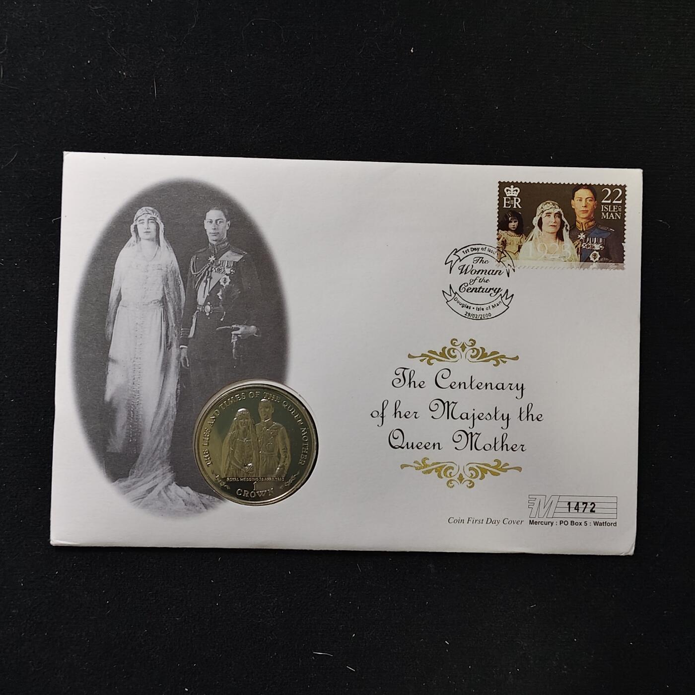 【全场包邮】纯粹捡漏拍485场（免费代拍第22场） 【邮币封】马恩岛1999年1克朗女王母亲伊丽莎白皇太后人生中的重要时刻系列婚礼克朗型纪念币邮币封