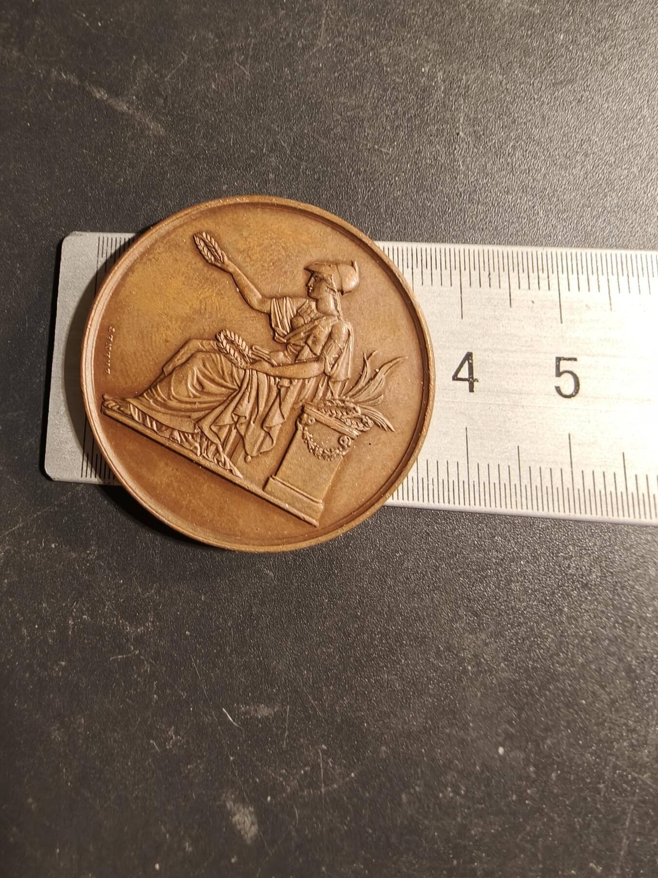 老王徽章第169期 法国1876年巴黎市素描教育大铜章     坐姿玛丽安娜     直径37mm.    重量20g