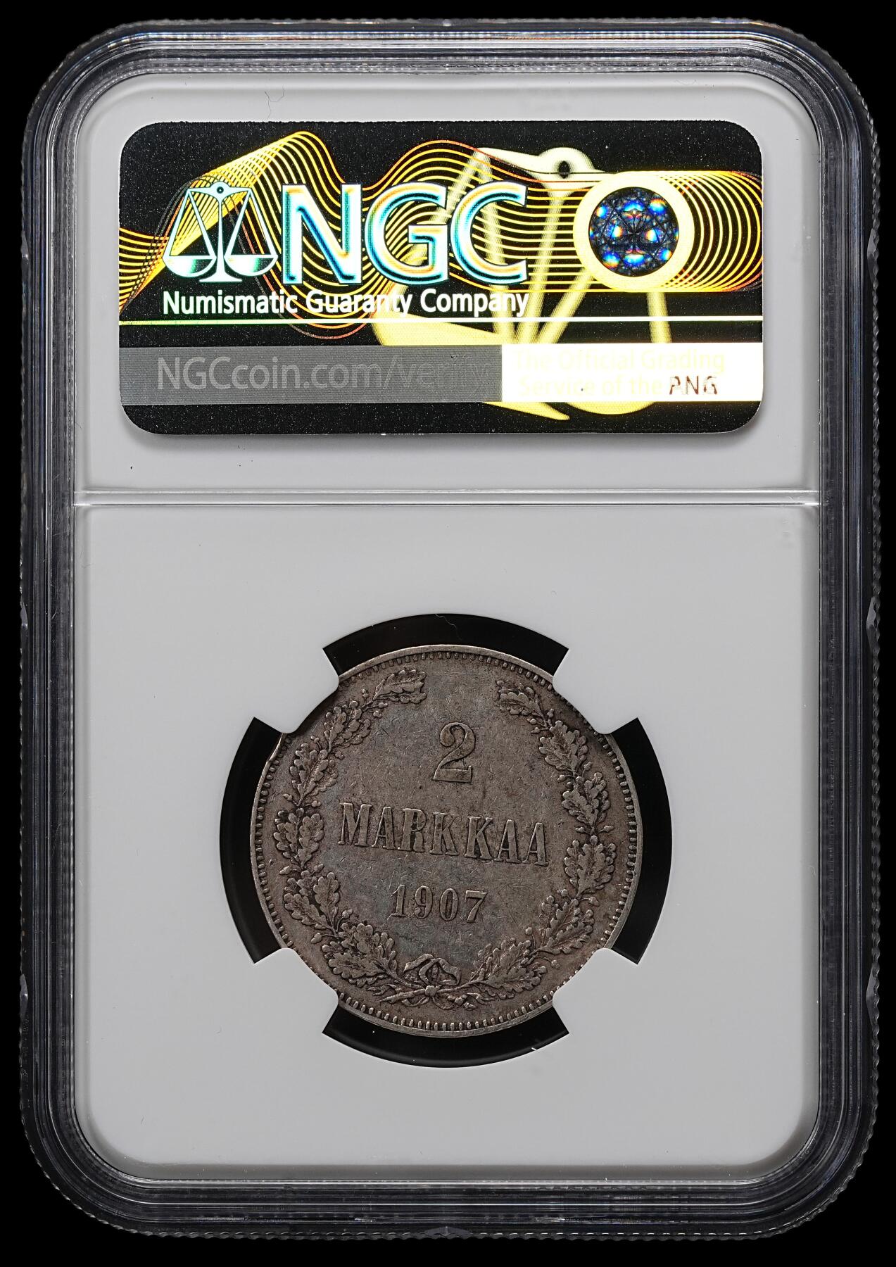 修遠堂世界钱币第九十七期 NGC AU50 1907年芬兰2马克银币 好品少见