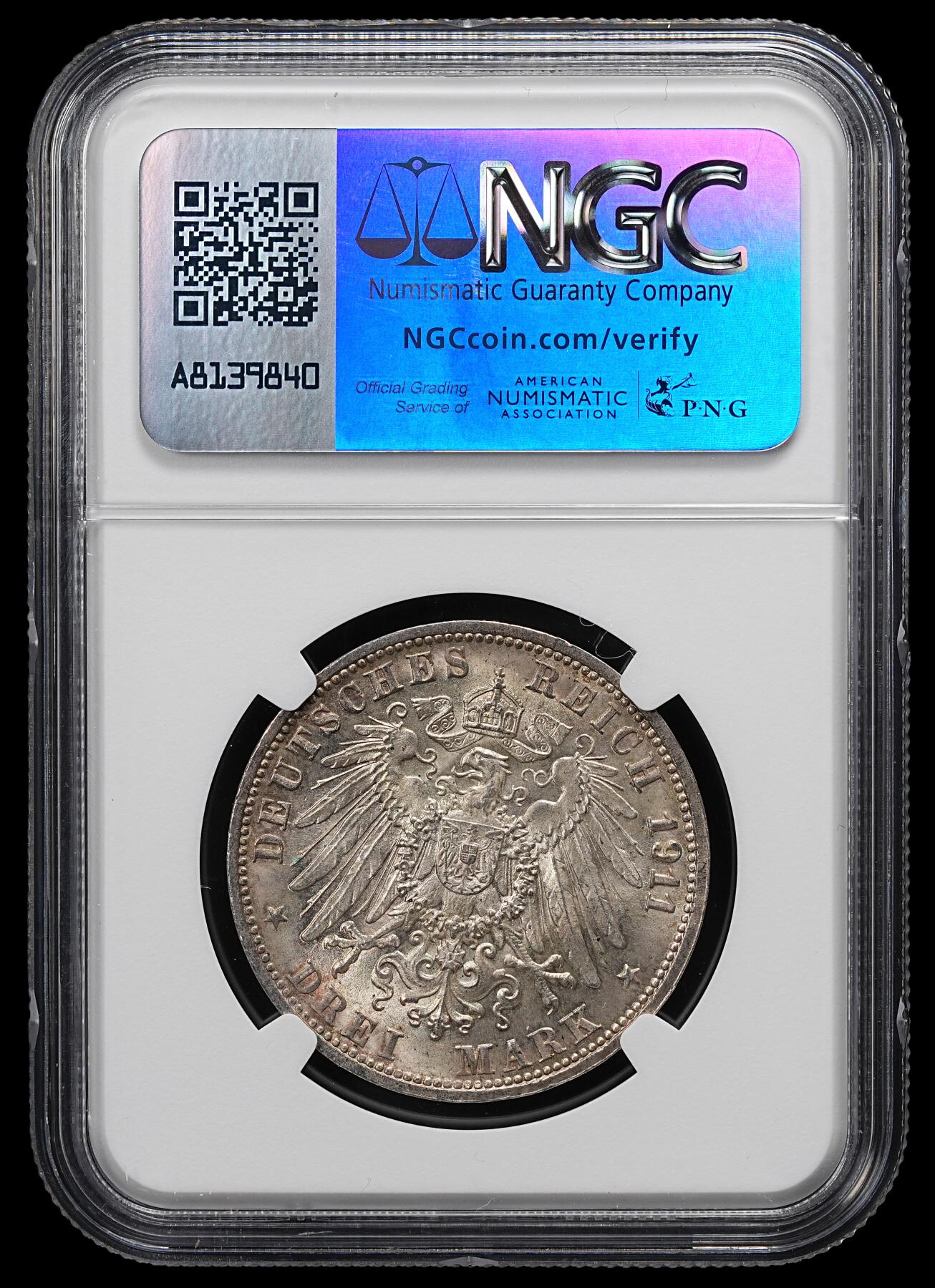 修遠堂世界钱币第九十七期 NGC MS64 1911年符腾堡国王银婚纪念3马克银币