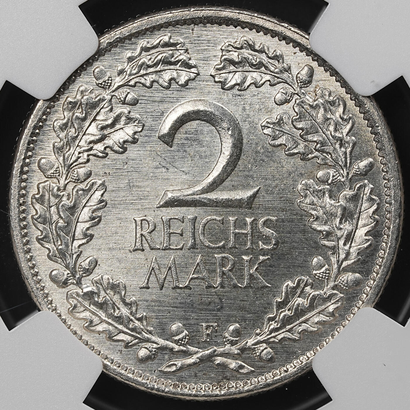 修遠堂世界钱币第九十七期 NGC MS64 1925年德国魏玛政府2马克银币 F厂铭 较少见年代厂铭