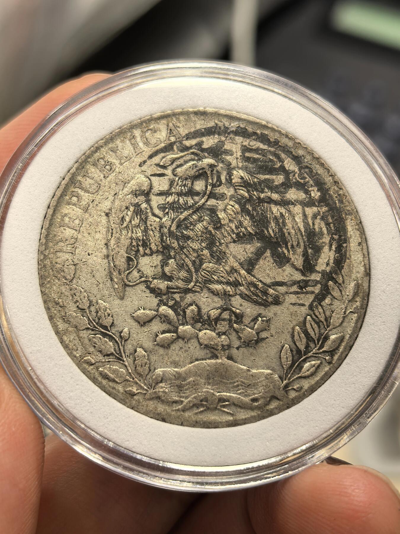 博洋堂世界钱币拍卖第151期（全场包邮） 墨西哥鹰洋PI 1889，清晰墨戳“永隆”寓意特别好，罐装老彩