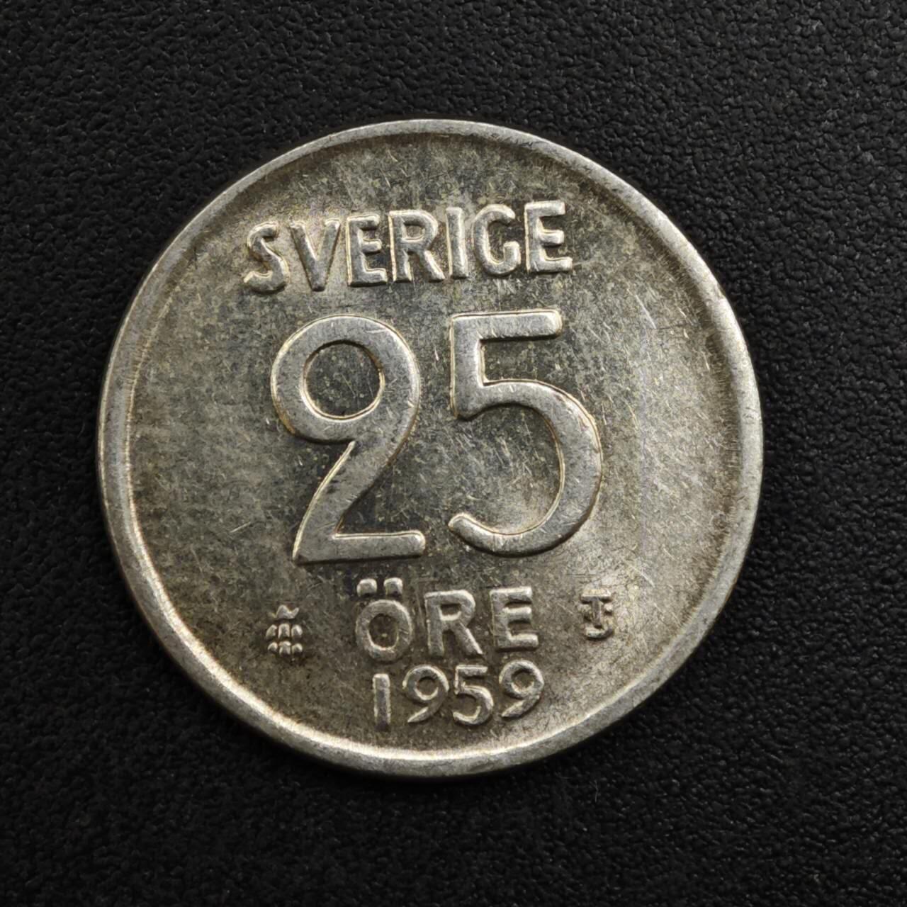 【淘币小摊】实时拍第八百二十五拍   散币场   满百包邮可预留二周 每周一统一发货   瑞典1959年25欧尔银币