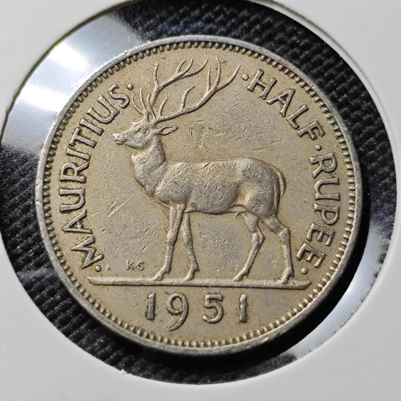 KK钱币收藏小铺 第378期  2月预留时间 周末发货 1951 英属毛里求斯1/2卢比