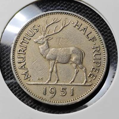 KK钱币收藏小铺 第378期  2月预留时间 周末发货 - 1951 英属毛里求斯1/2卢比