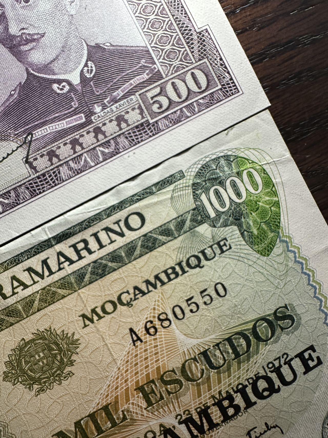 蒂克钱币-第51场 外国平价纸币最后一场 莫桑比克 1976年 独立初期埃斯库多纸币 由原葡属殖民时期的“国家海外银行”改值而来