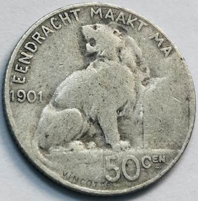 文馨钱币收藏第 285 场，【 长期接收代拍品】银币，评级币，散币场 - 1901 年比利时利奥波德二世 50 分银币，独年份 835 高银