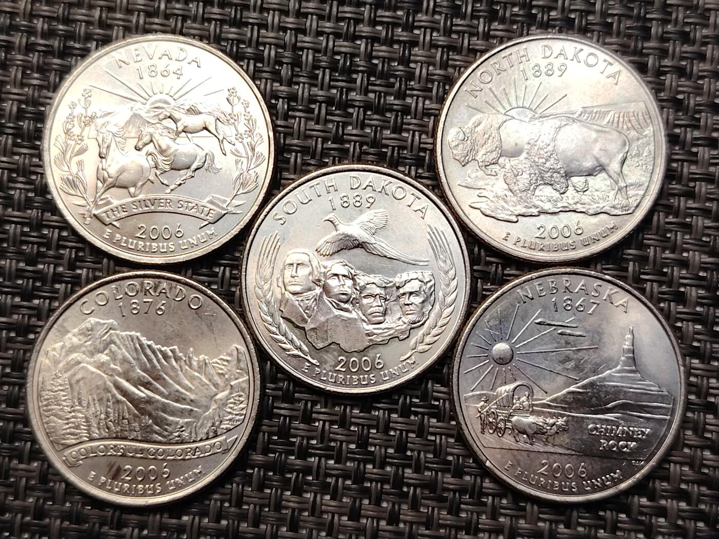 布加迪🐬～世界钱币(上海)🌾第 264 期 /  各国套币和散币 美国🇺🇸洲币 2006年 25分 5枚 原卷拆出未流通品相