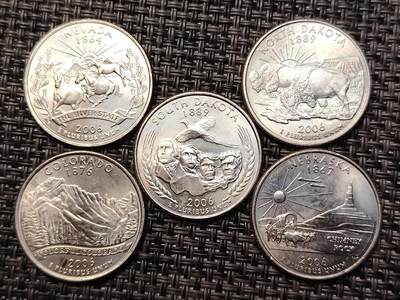 布加迪🐬～世界钱币(上海)🌾第 264 期 /  各国套币和散币 - 美国🇺🇸洲币 2006年 25分 5枚 原卷拆出未流通品相