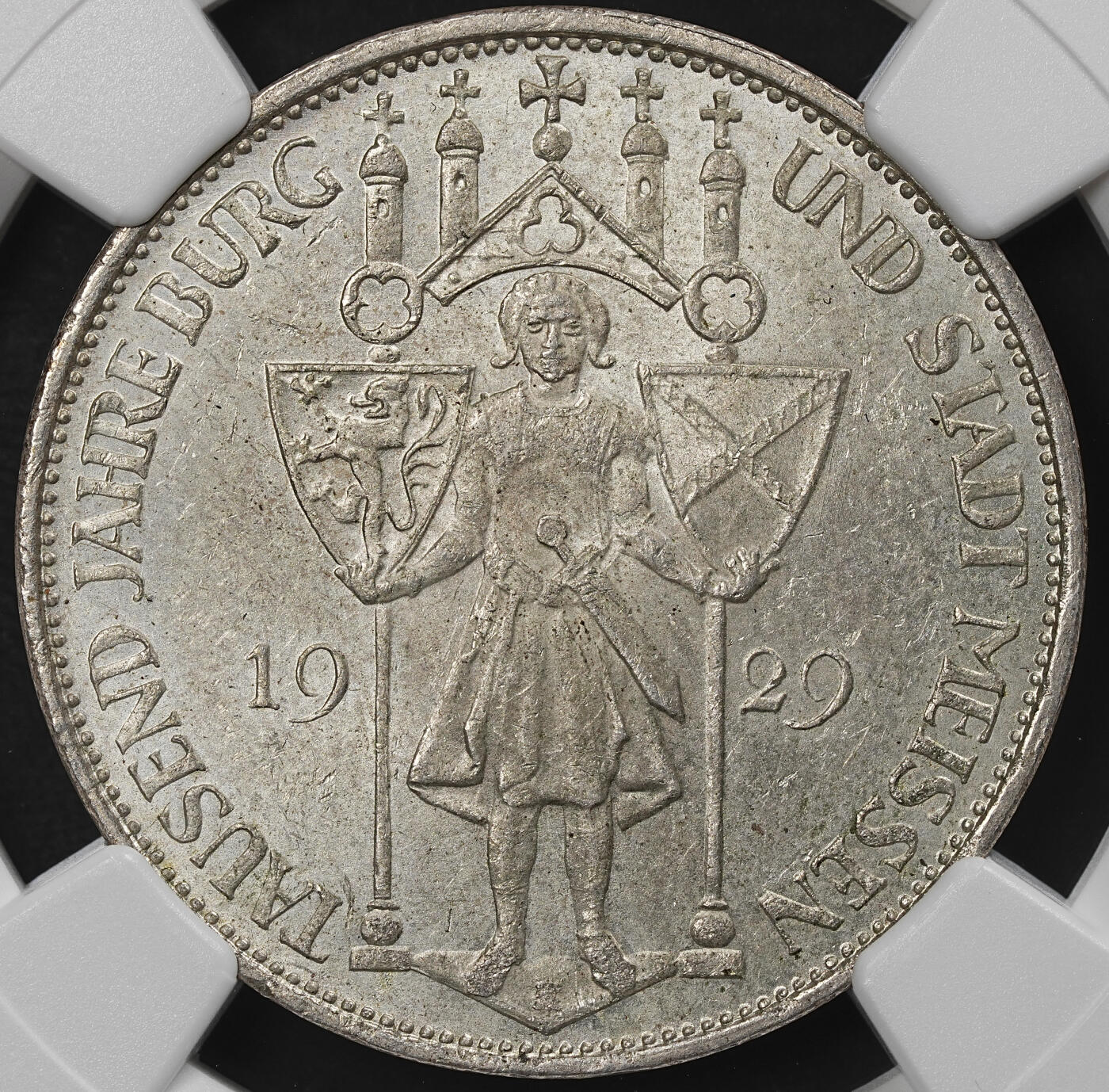 修遠堂世界钱币第九十七期 NGC MS62 1929年德国魏玛共和国-梅森建城千年纪念3马克银币