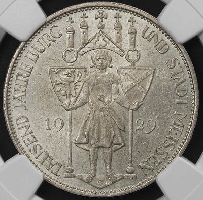 修遠堂世界钱币第九十七期 - NGC MS62 1929年德国魏玛共和国-梅森建城千年纪念3马克银币