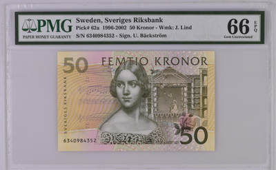 【礼羽收藏】🌏世界钱币拍卖第116期 - 【a版96年】瑞典 1996首发年 50克朗  PMG66