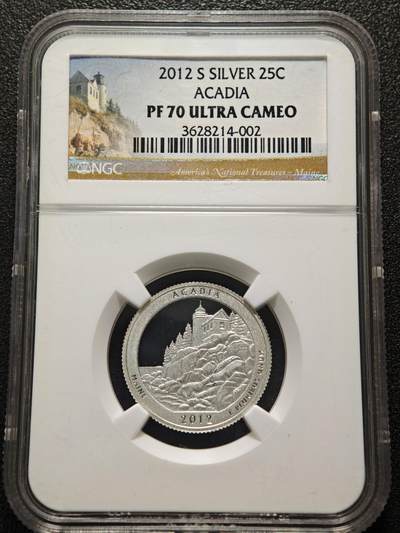 【德藏】世界币章拍卖第157期（拍品征集中~欢迎藏友联系） - 满分！2012年 美国阿卡迪亚国家公园25分精制纪念银币 NGC PF70UC