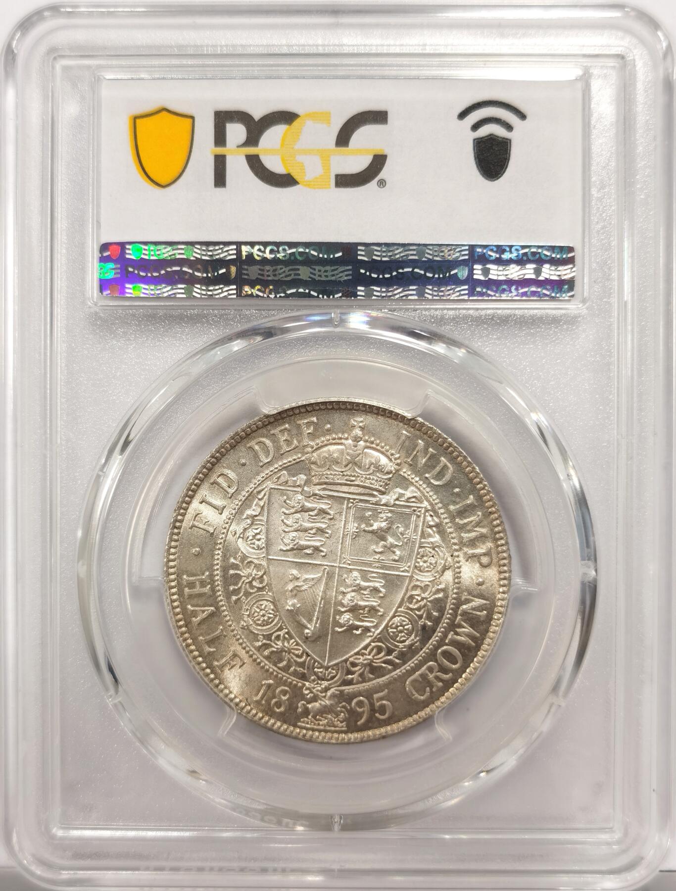 博洋堂世界钱币拍卖第151期（全场包邮） PCGS MS65 英国1895年披纱维多利亚女王半克朗银币，淡金色包浆，状态绝佳。