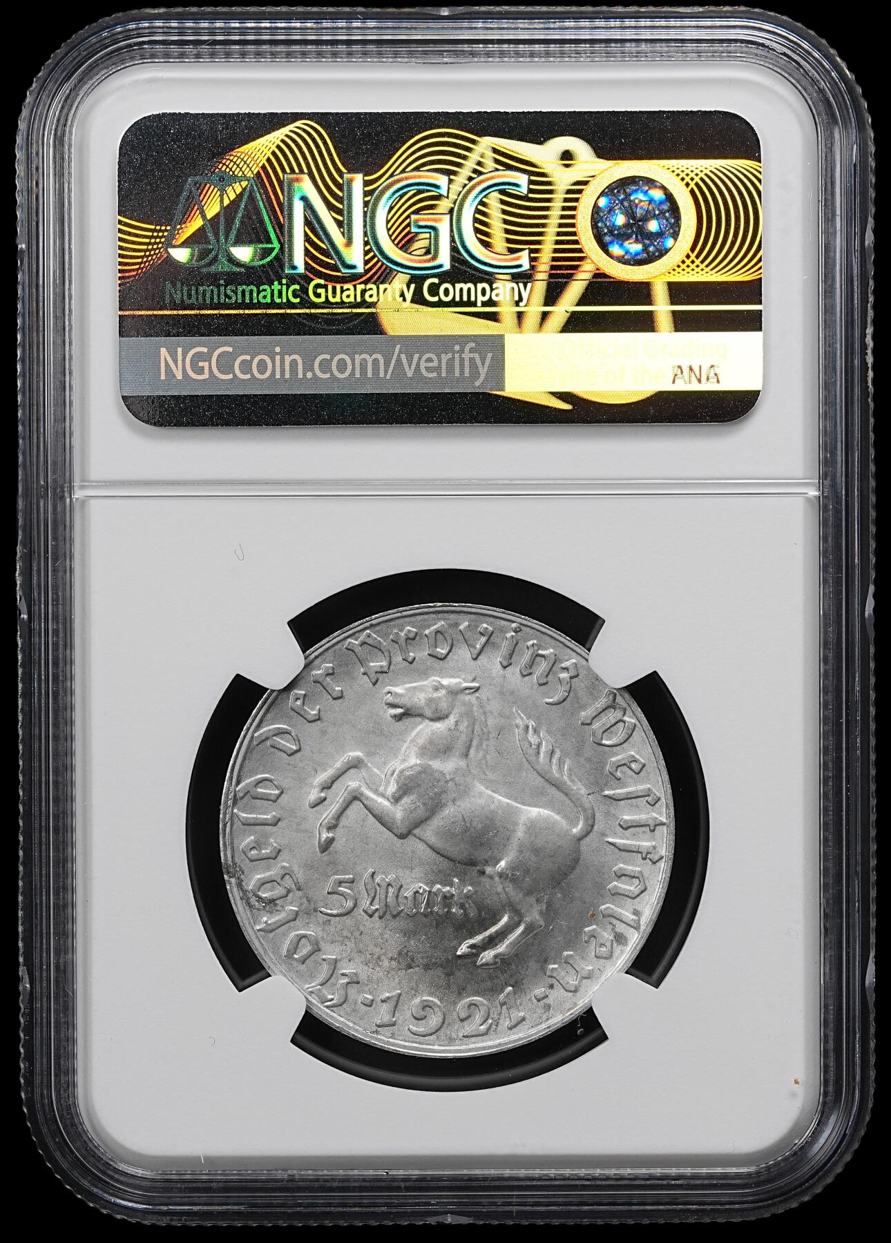 修遠堂世界钱币第九十七期 NGC MS64 1921年德国紧急时期威斯特法伦5马克铝质马币