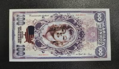 《艾美收藏》第224期-12.14周日外币超白金场 - 美国2021年AA冠100元UNC超靓00111号 有一角塑料膜翘起 不知是否是可撕的保护膜 纪念玛丽莲梦露 塑料商业钞