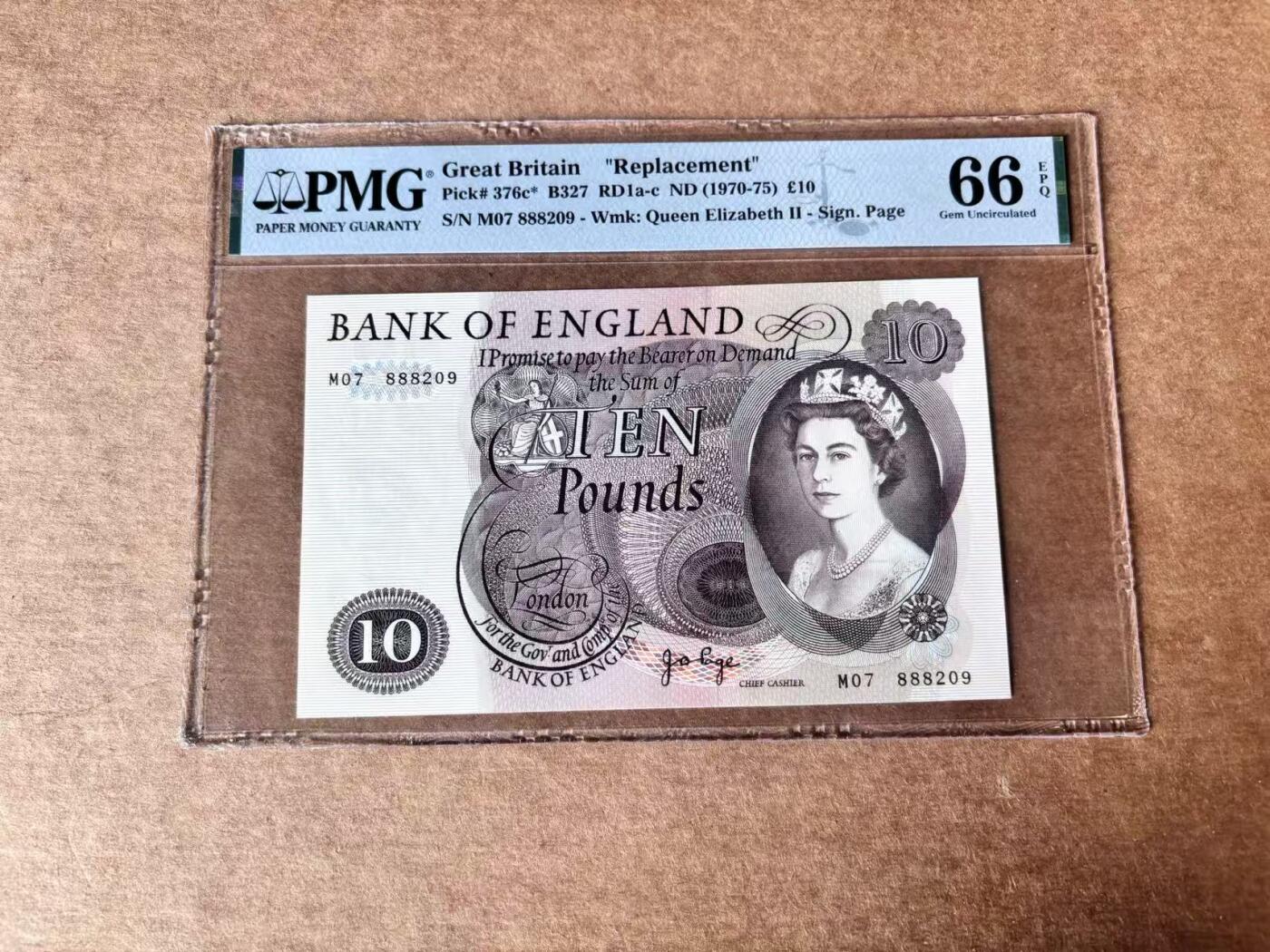 【Blue Auction】世界纸币精拍第761期——18级TOP拍卖/信誉/品质/专业/高效💫 【补号无47】英国 C序列 1970-75年10镑 PMG66EPQ 