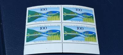 德国邮票专场，都是四方联 - 德国邮票四方联一张，1992年发行，多瑙河运河开通—桥梁。品相如图