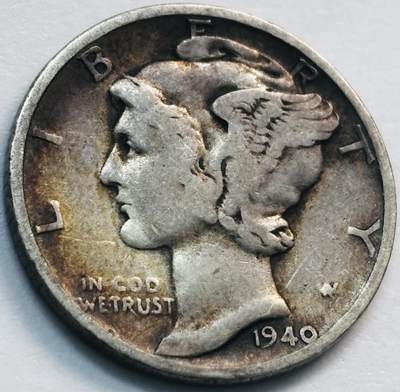 文馨钱币收藏第 285 场，【 长期接收代拍品】银币，评级币，散币场 - 好品 1940 年美国 10 美分银币900 银