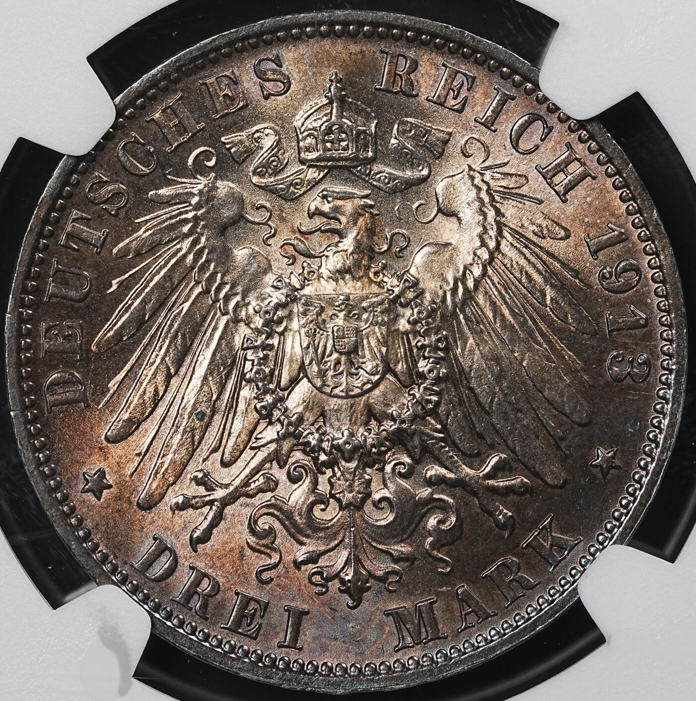 修遠堂世界钱币第九十七期 NGC MS63 1913年萨克森-莱比锡战役百年纪念3马克银币 极品幻彩