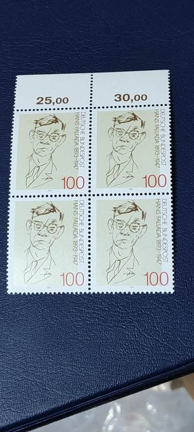 德国邮票专场，都是四方联 - 德国邮票四方联一张，1993年发行，作家  法拉达  诞辰百年  。品相如图