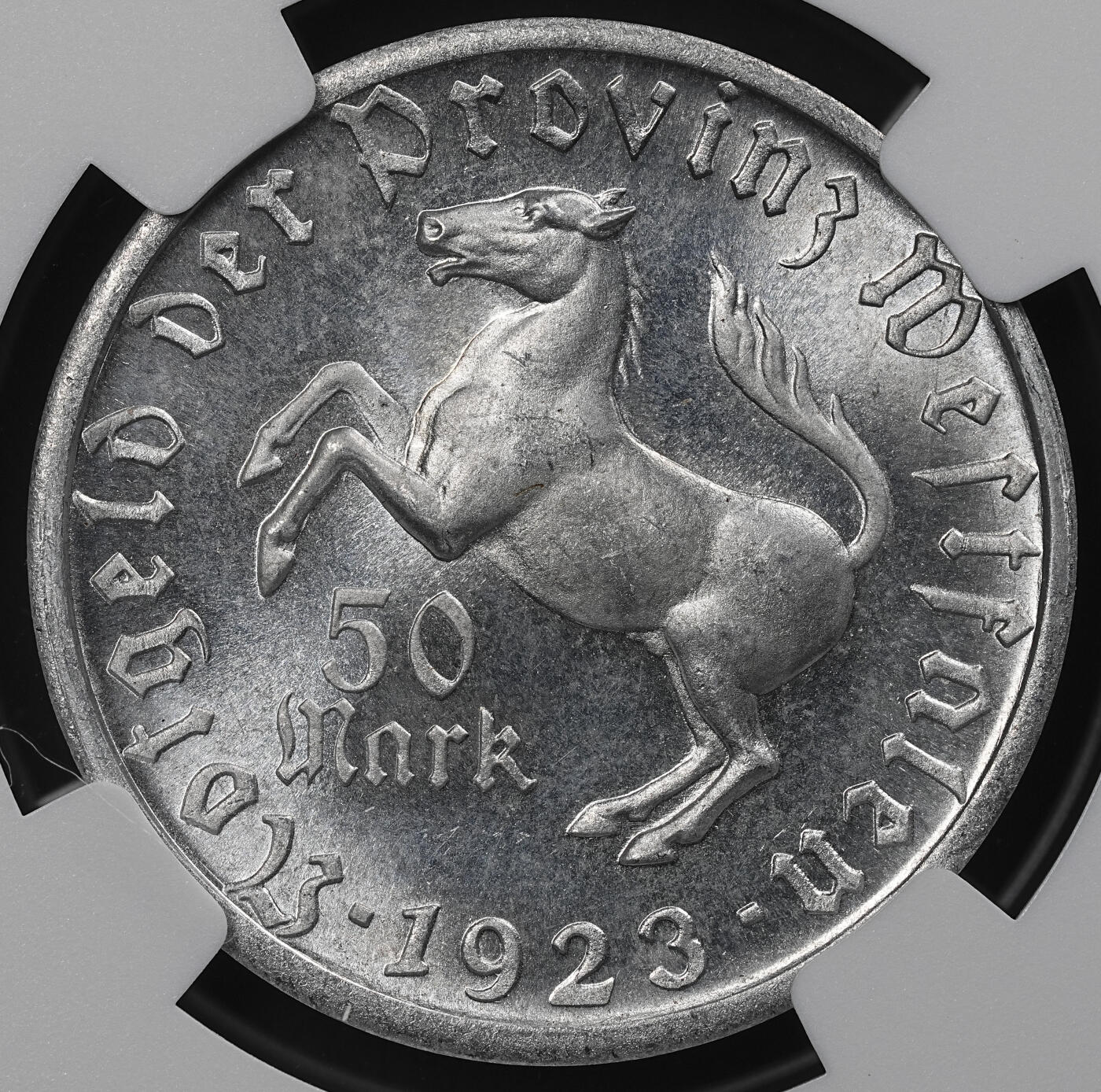 修遠堂世界钱币第九十七期 NGC MS64 1923年德国紧急时期威斯特法伦50马克铝质马币 女人头