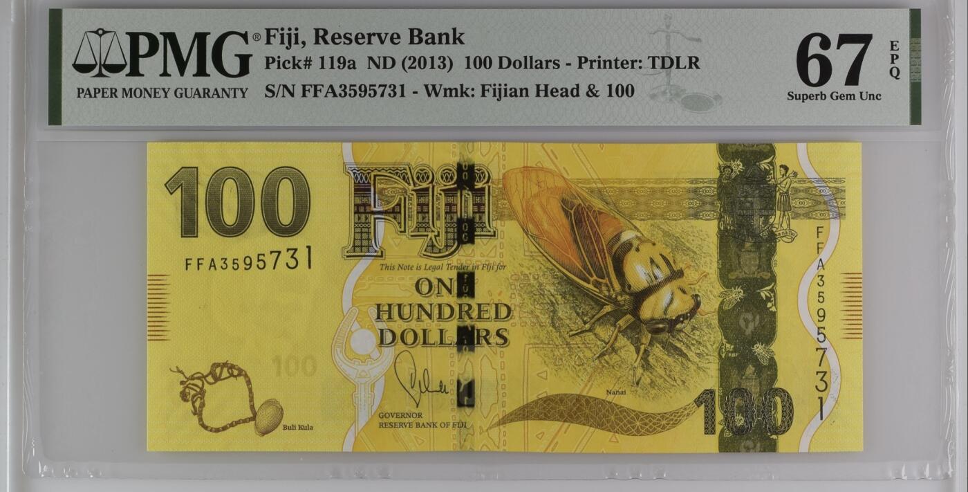 【礼羽收藏】🌏世界钱币拍卖第116期 【首发FFA】斐济 2013年100元 大金蝉 PMG67分