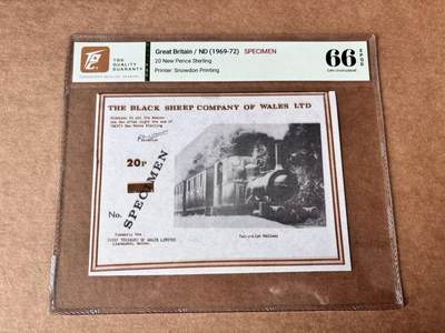 【Blue Auction】世界纸币精拍第761期——18级TOP拍卖/信誉/品质/专业/高效💫 - 【样钞】英国 威尔士黑绵羊公司 1969-72年20新便士 TQG66EPQ 
