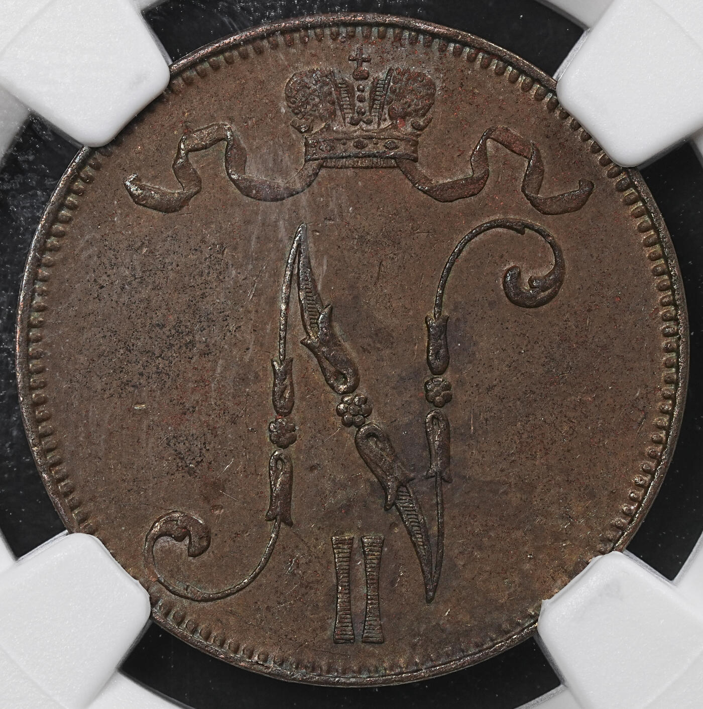 修遠堂世界钱币第九十七期 NGC MS61BN 1896年芬兰5盆尼铜币 特年 书价高