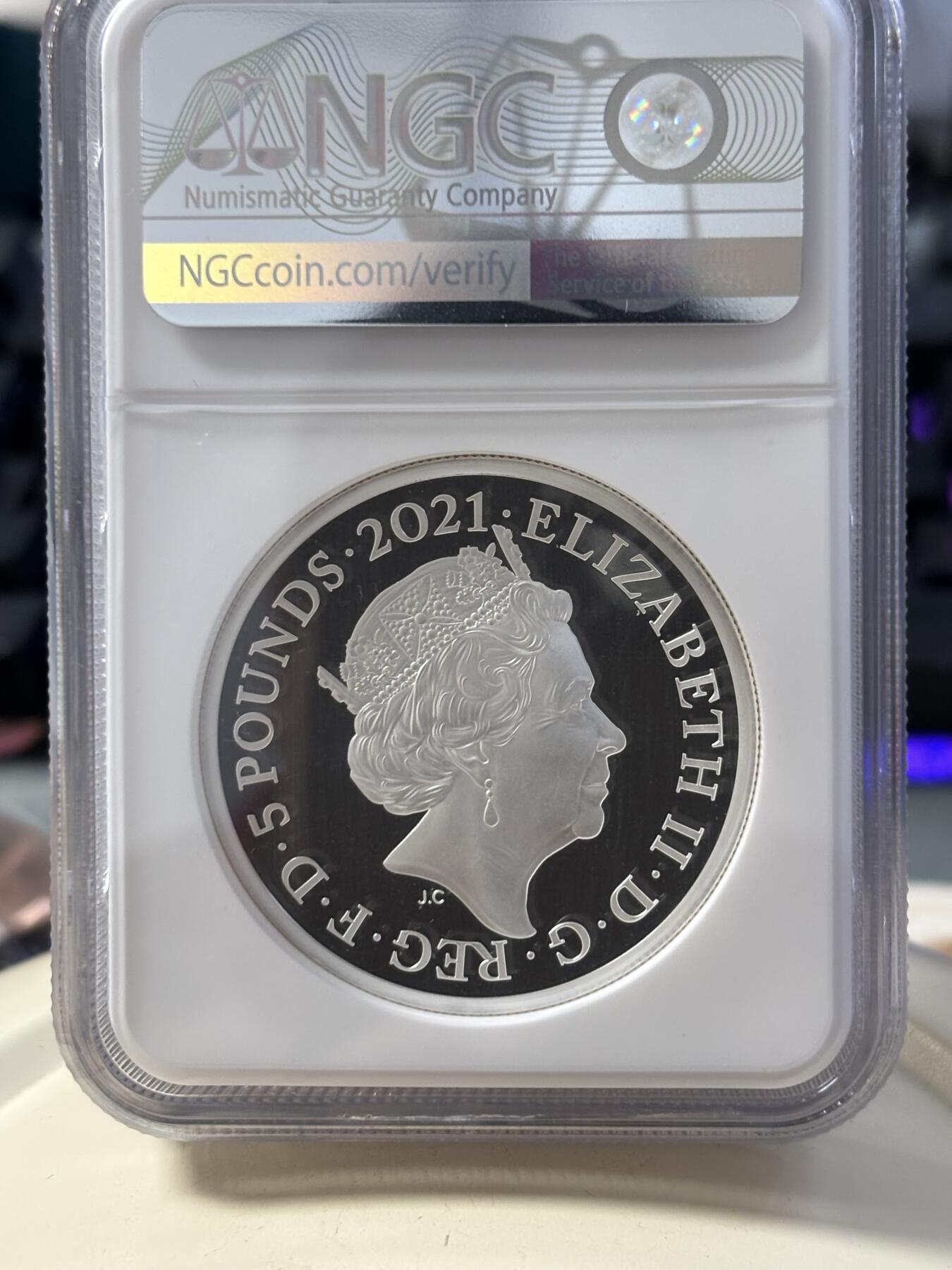 第184期拍卖 英国2021年维多利亚女王雕刻师哥特人像精制纪念加厚银币NGC-PF69，2盎司，999银