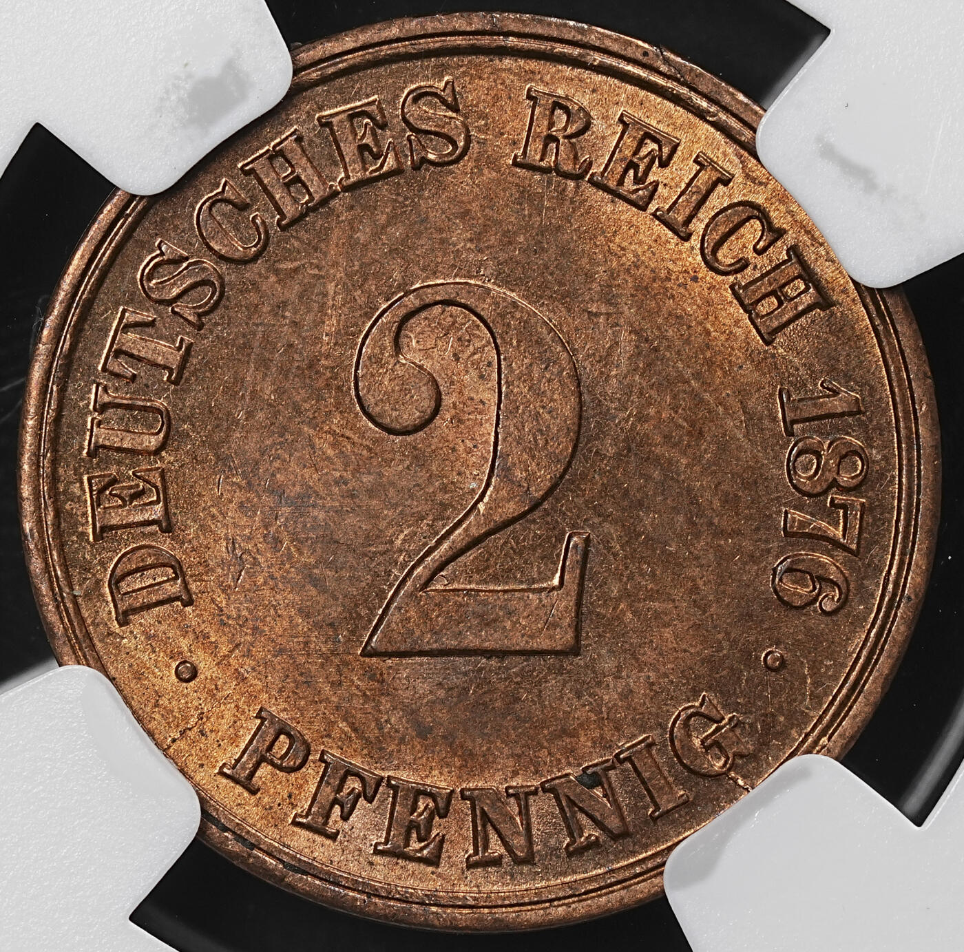 修遠堂世界钱币第九十七期 NGC MS64RB 1876年德国2芬尼铜币 A厂铭