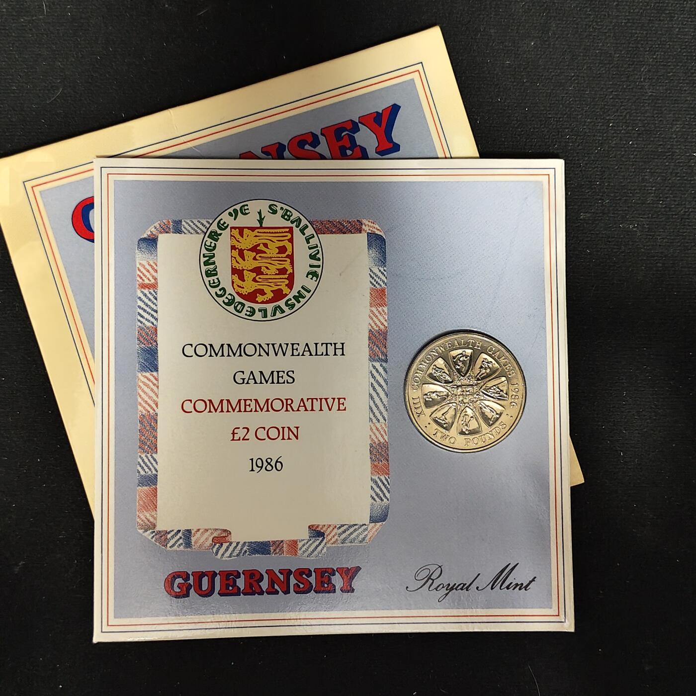 【全场包邮】纯粹捡漏拍485场（免费代拍第22场） 根西1986年2镑爱丁堡英联邦运动会官方卡装克朗型纪念币