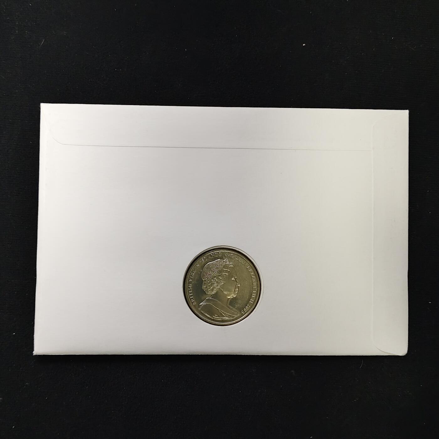 【全场包邮】纯粹捡漏拍485场（免费代拍第22场） 【邮币封】英属维尔京群岛2003年1元女王加冕五十周年克朗型纪念币邮币封